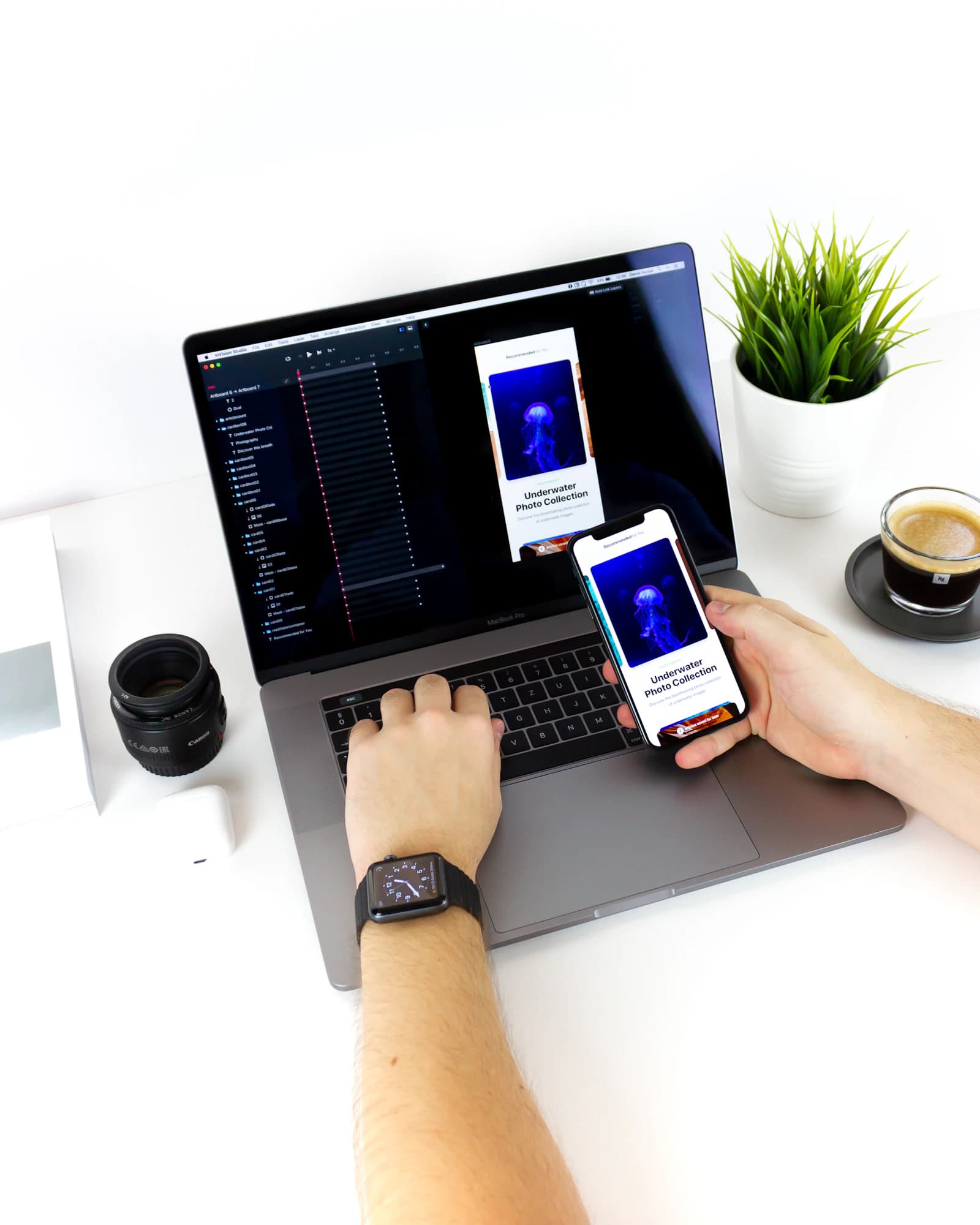 Ecommerce mobile interface being tested alongside its desktop application