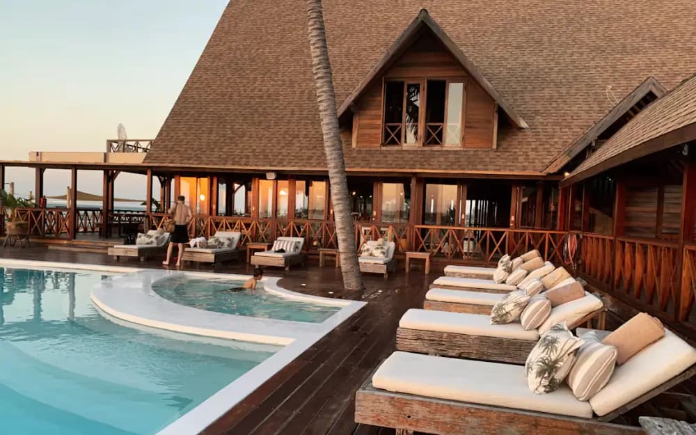 Resort hotel and guest pool area