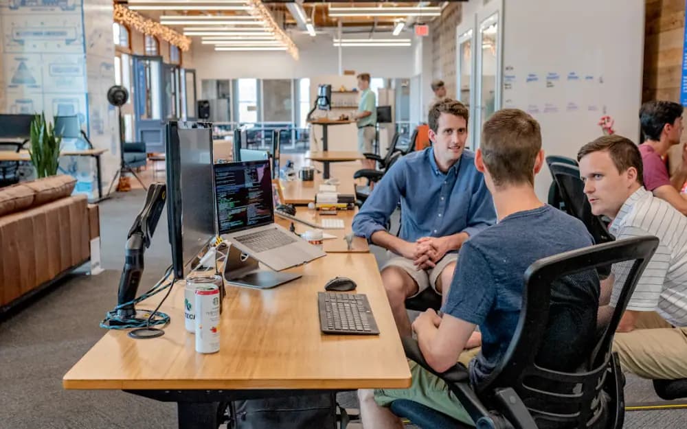 Startup team collaborating in a modern workspace